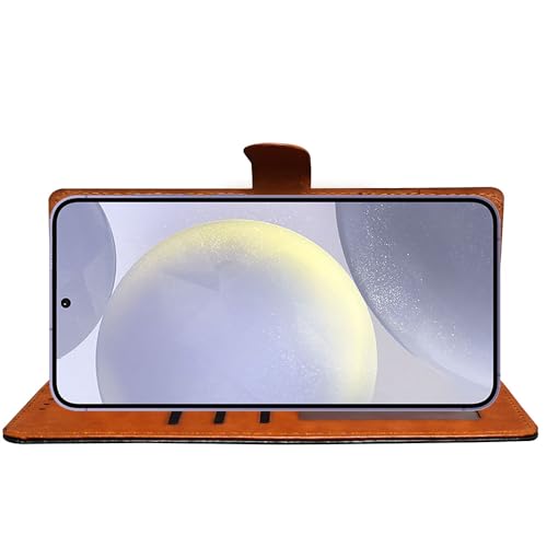 Image of Amazon Brand - Solimo Flip Leather Mobile Back Cover (Soft & Flexible Back case) for Samsung Galaxy S24 5G (CamelBlack)