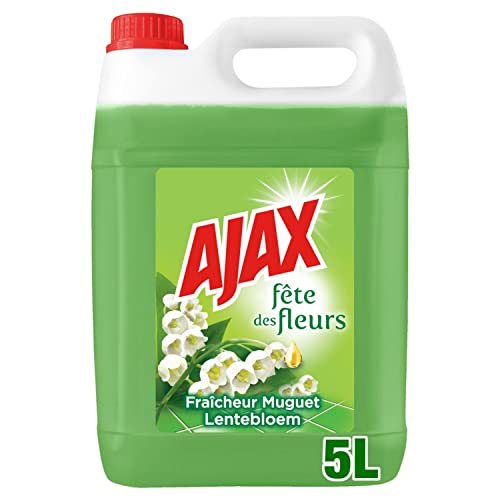 Ajax Nettoyant Ménager - Multi surfaces & Sol - Fête des Fleurs, Parfum Muguet - Sans rinçage - Idéal collectivités -Grand Format Bidon de 5L