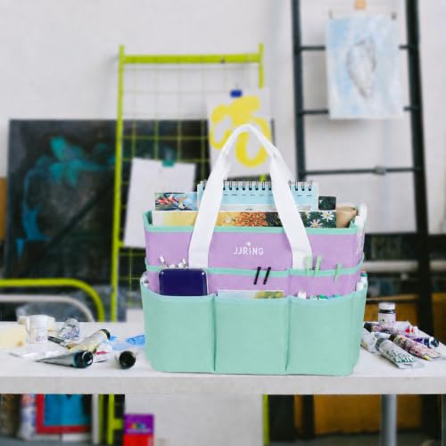 Image of JJRING Craft Organizer Tote Bag Large Art Storage Caddy Green and Purple