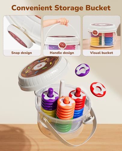 image for JoyCat Stack & Count Stacking Doughnuts, 30 PCS Colorful Dought Toys f