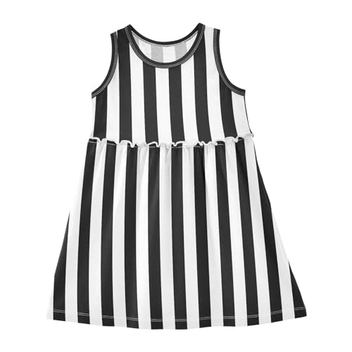 Black and White Stripes Girls Casual Dress Cotton Summer Clothes for Kids 2T-8Y
