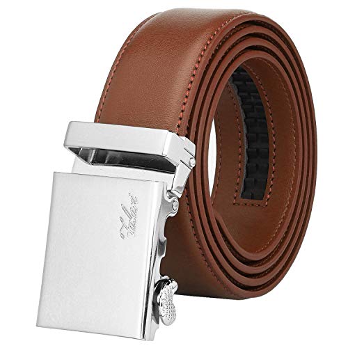 Image of Falari Men Unisex Genuine Leather Ratchet Dress and Casual Belt, Automatic Sliding Buckle, Trim to Fit