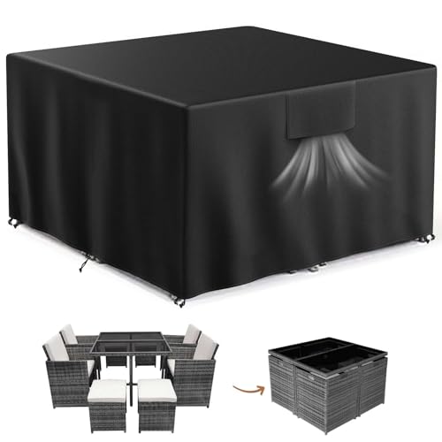 Raweao Housse Salon de Jardin pour Set de Rattan Cube, 125x125x74cm, 500D Oxford Imperméable Couverture de Meubles Exterieur Bâche Table de Jardin Anti-UV...