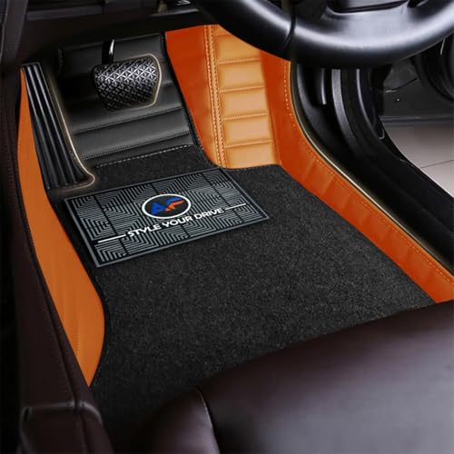Image of Autofurnish Combination 9D Car Mat Full Set for Mahindra XUV700 (6 Seater) 2024 || Luxury Leather Dual-Stitch Full Set 9D Car Floor Mat || 100% Waterproof || Color : Black AZ-Tan