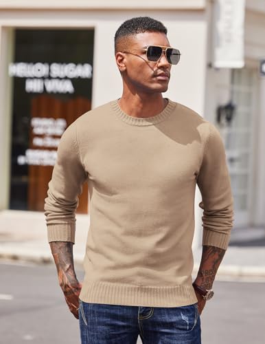 COOFANDY Men's Crewneck Sweaters Knit Dress Pullover Long Sleeve Lightweight Sweatshirt Casual Dress Sweater3