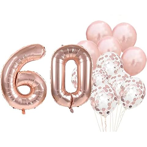 60th Birthday Decorations Party Supplies,60th Birthday Balloons Rose Gold,Number 60 Mylar Balloon,Latex Balloon Decoration,Great Sweet 60th Birthday Gifts for Girls,Photo Props Cover