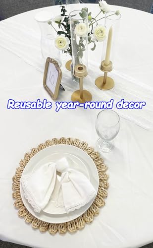 Image of 13.8 inch Set 6 Round Corn Husk Placemats | Boho Woven Rattan Table Mats | Natural Spring Farmhouse Plate Chargers | Handmade Rustic Wicker Place Mats for Christmas Wedding
