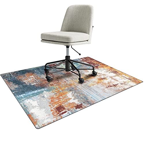 Topotdor Home Office Chair Mat,Abstract Desk Chair Mats For Hardwood Floor,Computer Chair Mat For Rolling Chair Non Slip Washable Floor Protector Rug,Blue Multi #TOP17