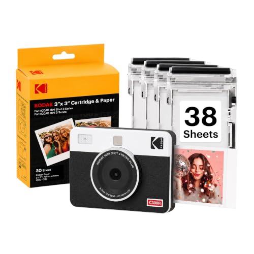 KODAK Mini Shot 3 Retro 3x3 Instant Camera Photo Printer 38 Sheet White
