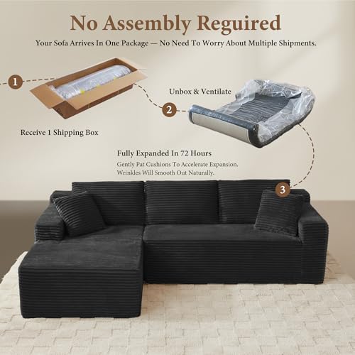 Image of 96 inch Sectional Couches for Living Room Cloud Couch Sofa with L-Shape Upholstered Boneless Couchs Modern Modular Sectional Couch with Chaise (Black, 95 inch W+Left Facing Chaise+2Seaters)
