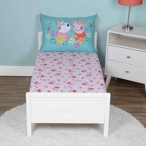 Peppa Pig parure de lit enfant drap-housse taie d'oreiller réversible rose NoJo - 4