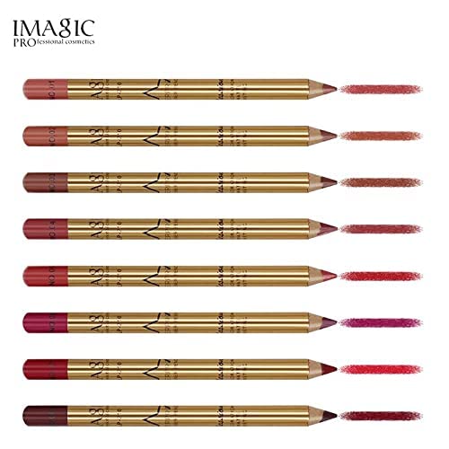 Image of Imagic Professional 8 Colors Waterproof Smooth and Long Lasting Golden Silky Matte Lip Liner Pencil Set - Suitable for Daily Use