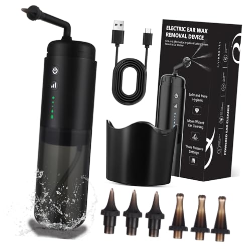 WRITWAA Pulitore Orecchie Elettrico Intelligente Metodo Di Lavaggio Per Rimuovere Cerume Kit Di Pulizia Con Diversi Ugelli Per Pulizia Sicura Ed Efficiente Casa