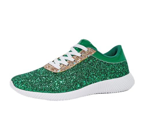 Image of BELOS Women's Glitter Shoes Sparkly Lightweight Metallic Sequins Tennis Shoes Casual Retro Braided Walking Shoes