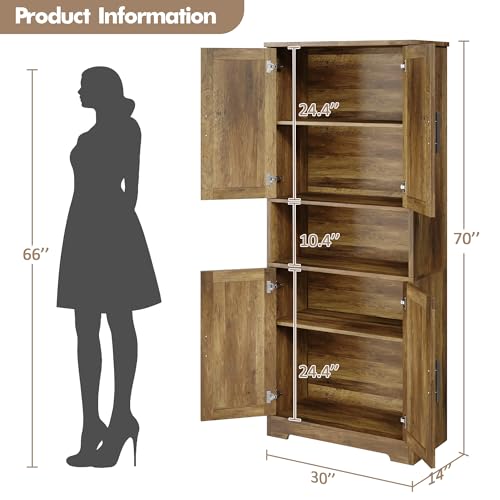 Image of IDEALHOUSE Kitchen Pantry Cabinet, 70in Tall Storage Cabinet with Doors and Adjustable Shelves, Freestanding Cupboard for Living Room, Dining Room, Bathroom