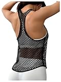 SweatyRocks Women's Racerback Workout Tank Tops Fishnet Sleeveless Athletic Yoga Shirts Black Medium