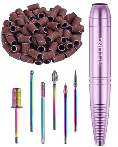 Electric Nail Drill Machine - Portable Nail Drill Kit for Acrylic Nails, INFELING Professional Nail File Drill Set Manicure Pedicure Tool Set for Home Salon, Purple