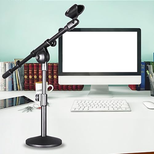 Pied de microphone de bureau en fer noir avec base ronde compacte réglable