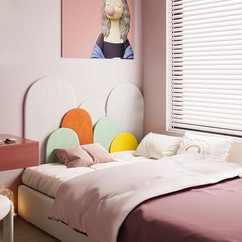LELEFIDO Velvet Queen Headboard，Creative Curved Upholstered Headboard, Foam Filled Fabric Headboard for Kids, Teens and Adults,Multicolor Cover