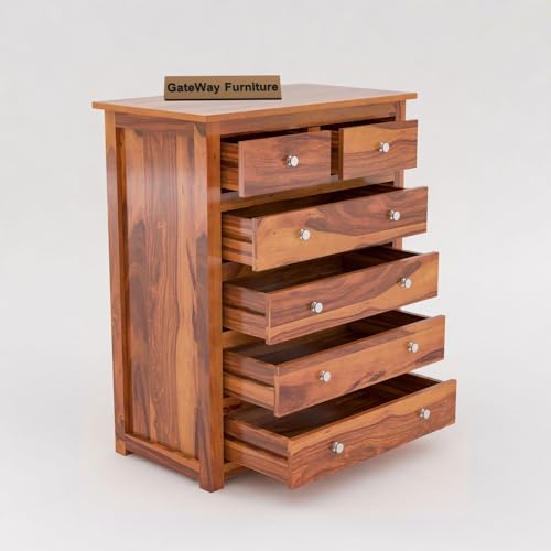 Image of GateWay Furniture Sheesham Wooden Chest of Drawers Wooden Dresser for Bedroom 6 Drawer | Wooden Storage Cabinet | Clothes Storage Organizer | Drawer Chest of Drawers for Living Room (Carter Honey 1)