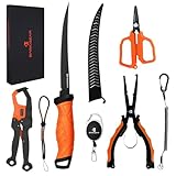 Complete multi-tool fishing set – Includes 7” pliers, 9.5” lip gripper, 4.5” scissors, 7” fillet knife, retractable clip, and steel-core tether with a branded box for portable, secure, all-in-one tackle support Built for durability and rust resistanc...