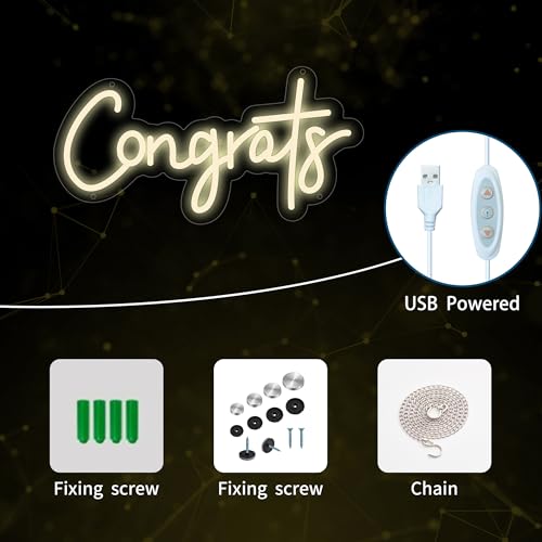Image of Moneter Congrats Neon Sign, White Congrats Led Signs for Wall Decor, Congratulations Graduation Decoration Neon Lights for Party, Wedding, Banner
