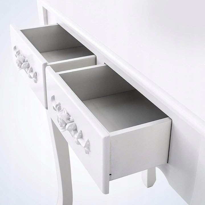 BDW TL01 Toeletta - con specchio, cassetti e sgabello - Tavolino - per camera da letto, cameretta dei ragazzi -Tavolo da trucco - Tavolo da toeletta - Tavolo per cosmetici - Stile vintage - Bianco