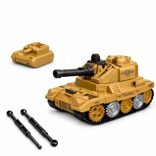 Image of TEC TAVAKKAL Battle Breakers Toy Military Tank for Kids with Mini Tank Launcher, 360 Rotating Turret & Adjustable Cannon | Action Battle Toy Vehicle with Moving Wheels for Kids (Tan)