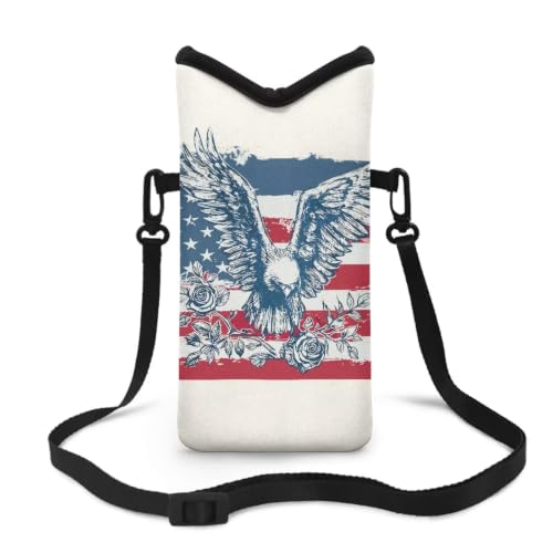 Image of Cellphone Purse Bag with Adjustable Strap Water-Resistant Shockproof Crossbody Mini Shoulder Handbags Portable Phone Sleeve Case for Women, 8 x 4 Inch, American Flag Eagle Rose White