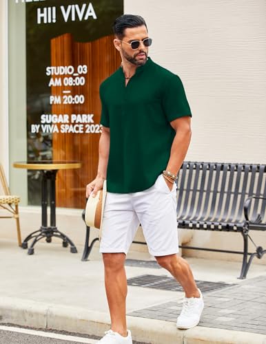 COOFANDY Men's Casual Henley Shirt Short Sleeve Summer Shirts Linen Band Collar Summer Beach Hippie T-Shirts4