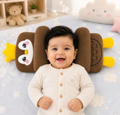 Image of Baby Hugging Pillow with Supersoft Fabric | 0-18 Months Newborn Pillow /Takiya /Cushion | Neck & Head Support for Babies (Brown2)