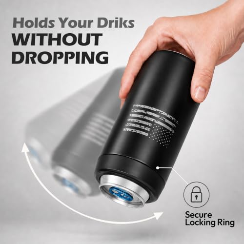 Image of 4-in-1 Slim Can Cooler Easy to Hold Insulated Beer Can Holder Double-walled Stainless Steel for All 12 Oz Cans (Black America Flag)