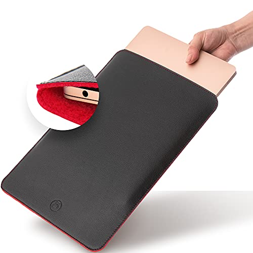 PU Leather Laptop Sleeve 13 Inch, Natural Wool Padded Laptop Sleeves, Compatible for MacBook Pro 13 Inch Sleeve & MacBook Air Sleeve, HP Laptop Cover, 13 Inch Laptop Sleeve, iPad Pro Case - Black/Red