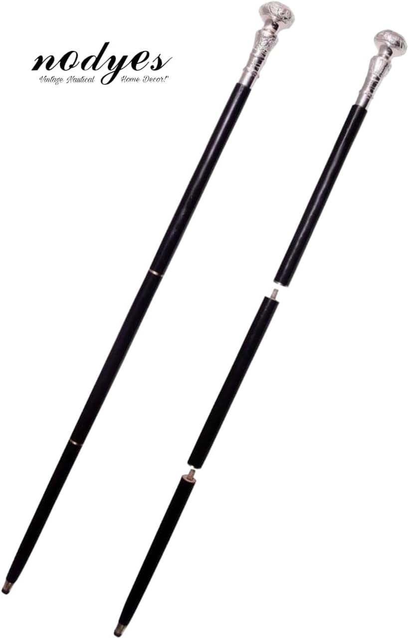 Vintage Wooden Walking Cane – Handcrafted Elegant Designer Antique-Style Wood Stick with Engraved Silver Brass Handle, Durable & Stylish Vintage Cane for Men, Women, Seniors & Collectors