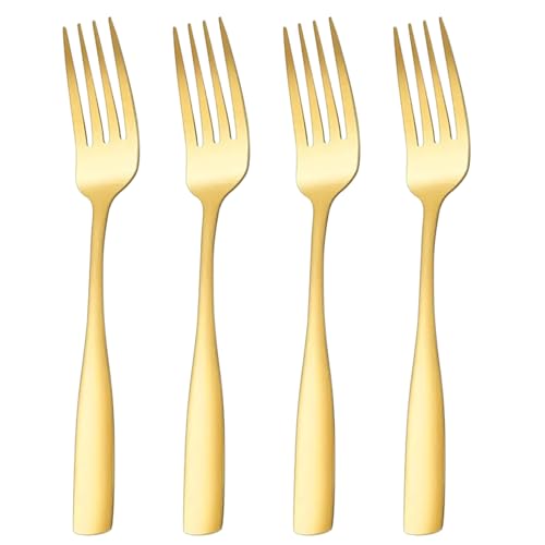 Image of 7.7 inch Aurum Gold Dinner Forks Set of 4 - Food-Grade 18 /8 Stainless Steel Silverware, Durable Mirror Polished Metal Forks, Dishwasher Safe, Perfect for Home, Restaurant, and Gifting