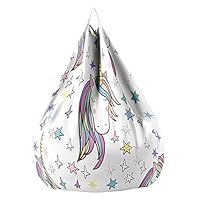 Treer Einhorn Sitzsack ohne Füllung für Kinder Erwachsene, Bedruckter Lazy Bean Bag Sitzsäcke Sitzsackbezug, Spielzeug Aufbewahrung Sitzkissen mit Reißverschlus (80x90cm,Regenbogen-Einhorn