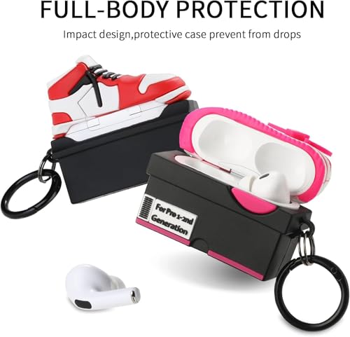 Image of Gedicht for Apple AirPods Pro 2nd Generation Case,Cute Cartoon Shoe Box Soft Silicone Protective Cases for AirPods Pro 2 Case with Keychain for Women Men, A-Red+Rose red,2Pack