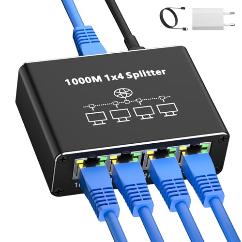 {Switch Ethernet 1000 Mbps 4 Puertos Switch AOUZEA Switch RJ45 4 Ports 1000 Mbps Switch Ethernet, 1 a 4 Hub Ethernet Network Splitter con Cable de Alimentación USB-C y...