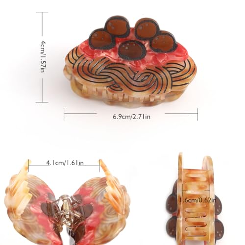 Novelty Pasta Design Acetate Hair Claw Clip, Personalized Cute Noodle Mother's Day Gift,Red and Brown 1PC
