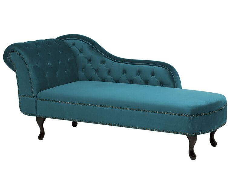 Image of Velvet Modern Chesterfield Chaise Lounge Couch 166 X 63 X 76 for Your Loving Space (Teal, Left Arm)