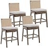 LukeAlon Woven Linen Counter Stools Set of 4 2725 Seat Height Low Bar Stools with Solid Wood Legs Mid Century Kitchen Stools Square Rope Back Pub Stools with Footrest Indoor Beige