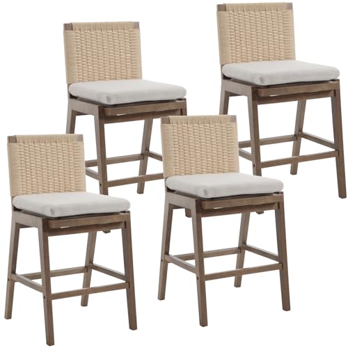 LukeAlon-Woven-Linen-Counter-Stools-Set-of-4-2725-Seat-Height-Low-Bar-Stools-with-Solid-Wood-Legs-Mid-Century-Kitchen-Stools-Square-Rope-Back-Pub-Stools-with-Footrest-Indoor-Beige LukeAlon Woven Linen Counter Stools Set of 4 2725 Seat Height Low Bar Stools with Solid Wood Legs Mid Century Kitchen Stools Square Rope Back Pub Stools with Footrest Indoor Beige