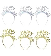 MAFENT 6 Pcs Happy New Year Headband New Years Eve Headwear Gold Silver Glitter Flashing Headband...