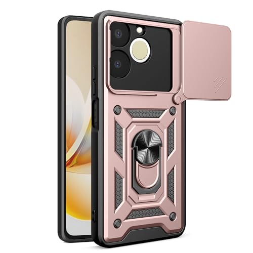 Lucyliy Compatible with Realme C71 4G/Realme Narzo 80 4G Phone Case [Shockproof Design][Magnetic Stand, Sliding Window for Lens] Pink
