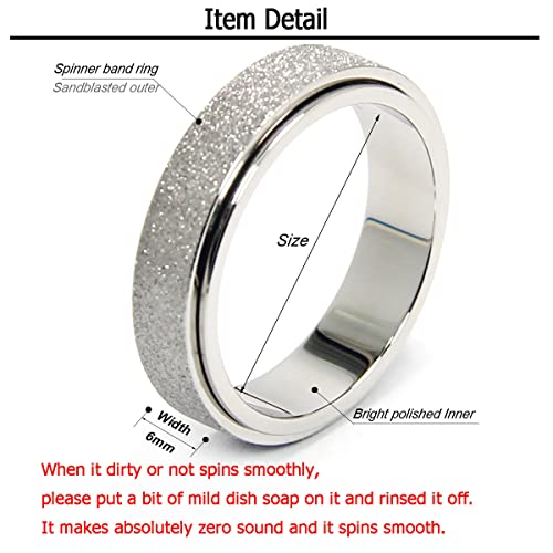 Titanium Stainless Steel Anxiety Ring Fidget Spinner Ring For Women Men Anxiety Ring For Daughter Fidget Toys Adults Size 8 Width 6Mm Silver Sand Blasted Finished #TOP1