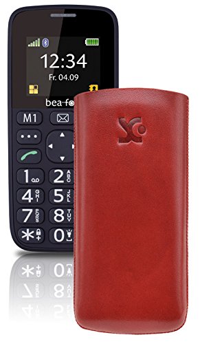 Suncase® Tasche für/Beafon SL140 - Beafon SL240 / Leder Etui Handytasche Ledertasche Schutzhülle Hülle Hülle - Lasche mit Rückzugfunktion* In Rot