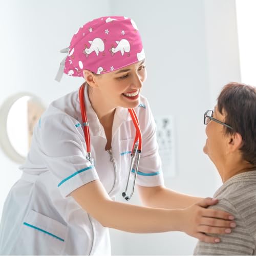 Image of Butterfly Scrub Cap Women with Ponytail & Buttons Adjustable Surgical Nurse Hat with Cotton Sweatband for Long Hair