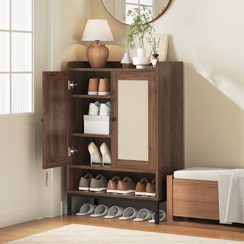 Luoxiao Schuhschrank mit Rattan Türen Schuhregal Schuhkommode Holz...