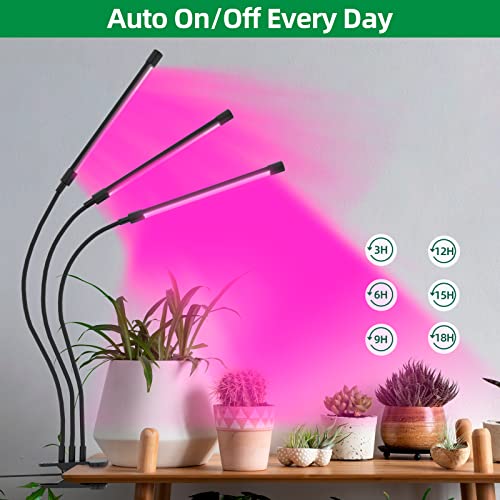 Grow Lights For Indoor Plants, Plant Grow Light With White Red Full Spectrum, Auto On/Off Timer With Lcd Display, 3 Switch Modes 10 Dimmable Levels, Three Heads Clip On Grow Lamp With Remote Control #TOP4