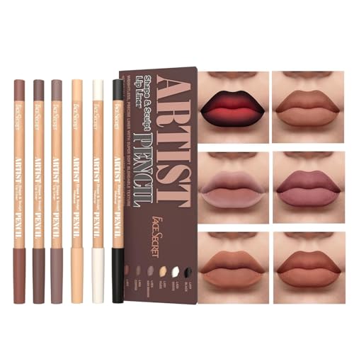6 PCS Lip Liner Pencil Set - Matte Nude Lip Contour Lipliner, Waterproof Long Lasting Lipstick Lip Liner Set, Smudge-Proof Lip Pen (# 05 Sketch Roast)